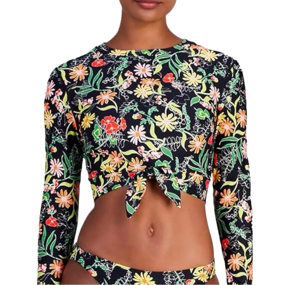 140. Women's Kate Spade Floral Long Sleeve Cropped Rash Guard Top Size Large NWT